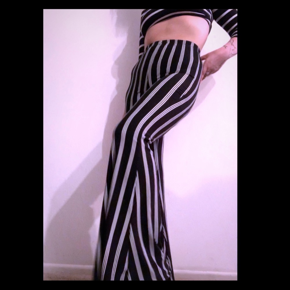 High waisted striped flare pants